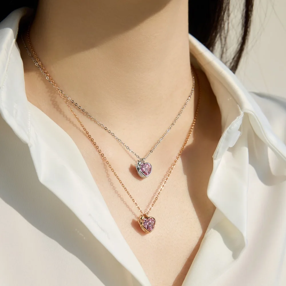 KAKODIY Fashion Design Rhodium Plated Rose Gold 925 Sterling Silver Chain 5A Zirconia Tulip Love Pendant Necklace Women detail 1