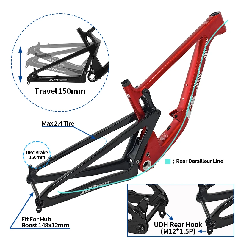 BXT Carbon Full Suspension AM Bike Frame - 29er 150mm