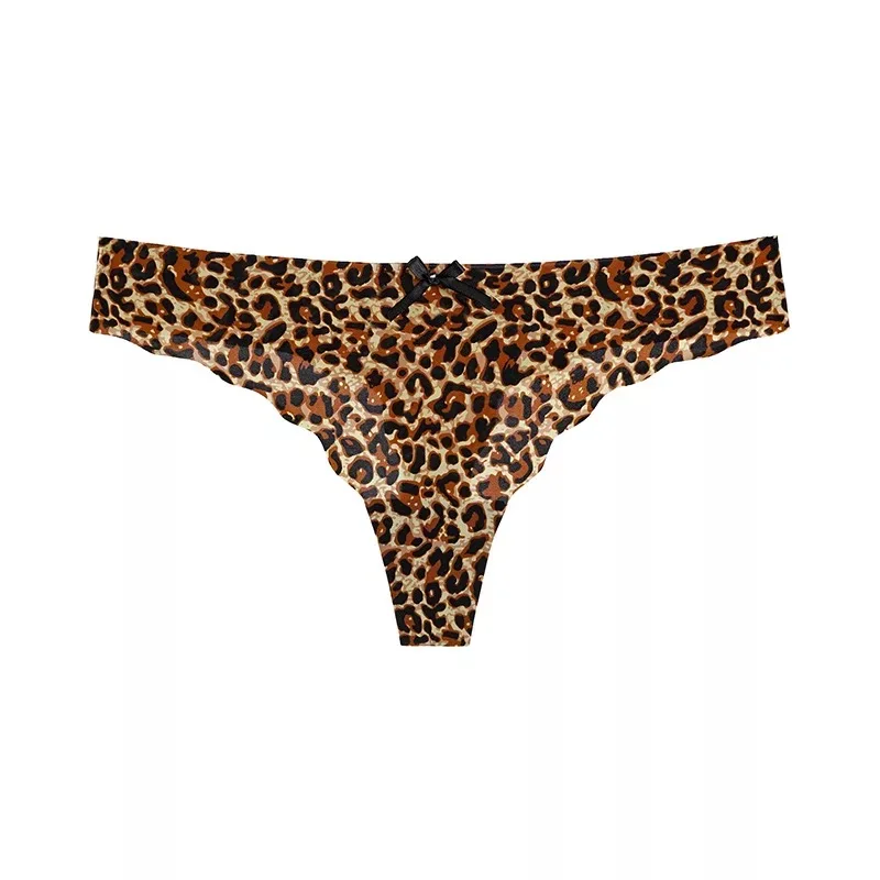 Low Waist Sexy Teen Girl Leopard Printed t Back Tanga Underwear Seamless Thong Panty for Women G-strings One Piece Silk Briefs