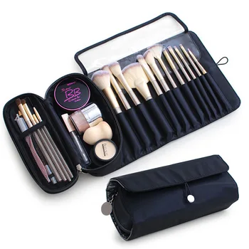 Hot sale women folding leather makeup brush bag essential makeup kit for professional makeup artist