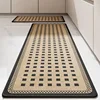 Tapis de cuisine en lin imprimé - grille carrée