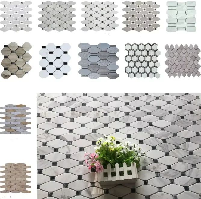 Mini Bianco Carrara White Color Herringbone Shape Marble Stone Mosaic Tile
