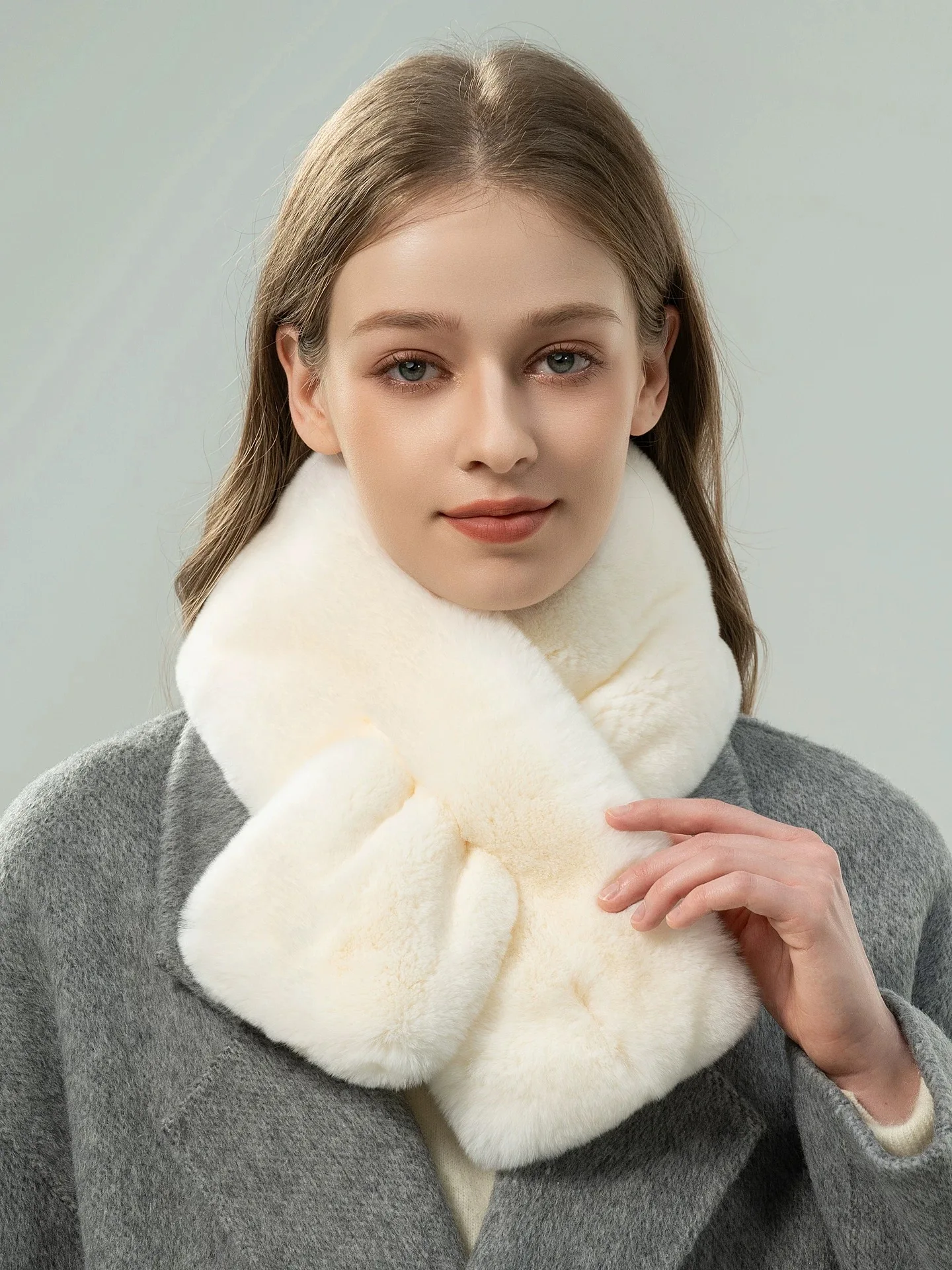 Elegant Luxury Women's Winter Scarf Double Sided Rex Rabbit Fur_voghion.com