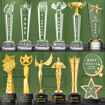 Wholesale Crystal Trophy Corporate Glass Crystal Trophy Awards Custom Logo Engrave Crystal Plaque Award