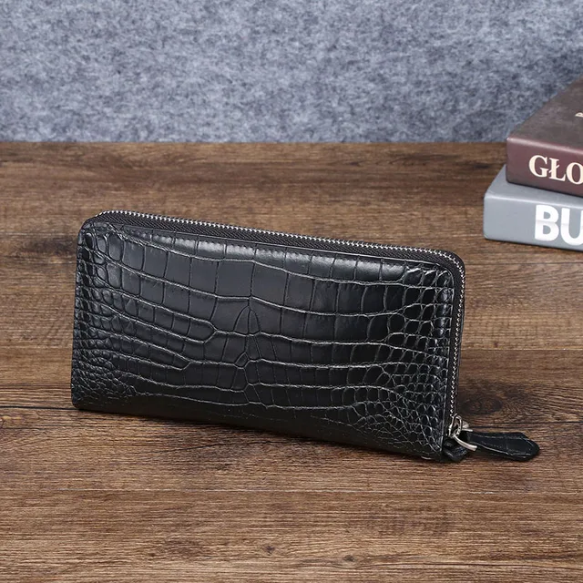 New Arrival Genuine Leather Cowhide Crocodile Embossed Men's Long Wallet - Business Fashion Clutch Style Casual Phone Bag