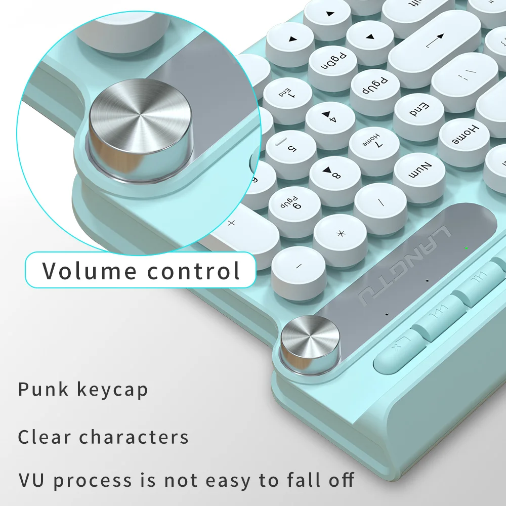 Keyboard Mouse Combos Round Keycaps Retro Punk Typewriter Style Silent USB Wired Gaming Keyboard for PC Laptop Desktop Computer