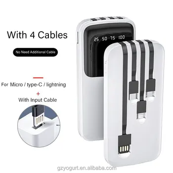 Large Capacity Built-in Four Cables Big LCD Screen Portable Power Bank 10000mah for i Phone