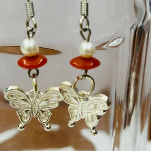 Unique Chinese Ancient Style 925 Silver butterfly Earrings Paired with Pearls, Ethnic Clothing Accessories