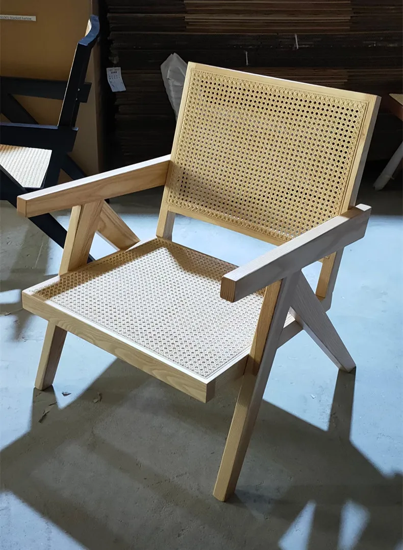Nordic Modern Indoor Hotel Living Room Chair Wood Rattan With Armrest Leisure Sofa Lounge Chair