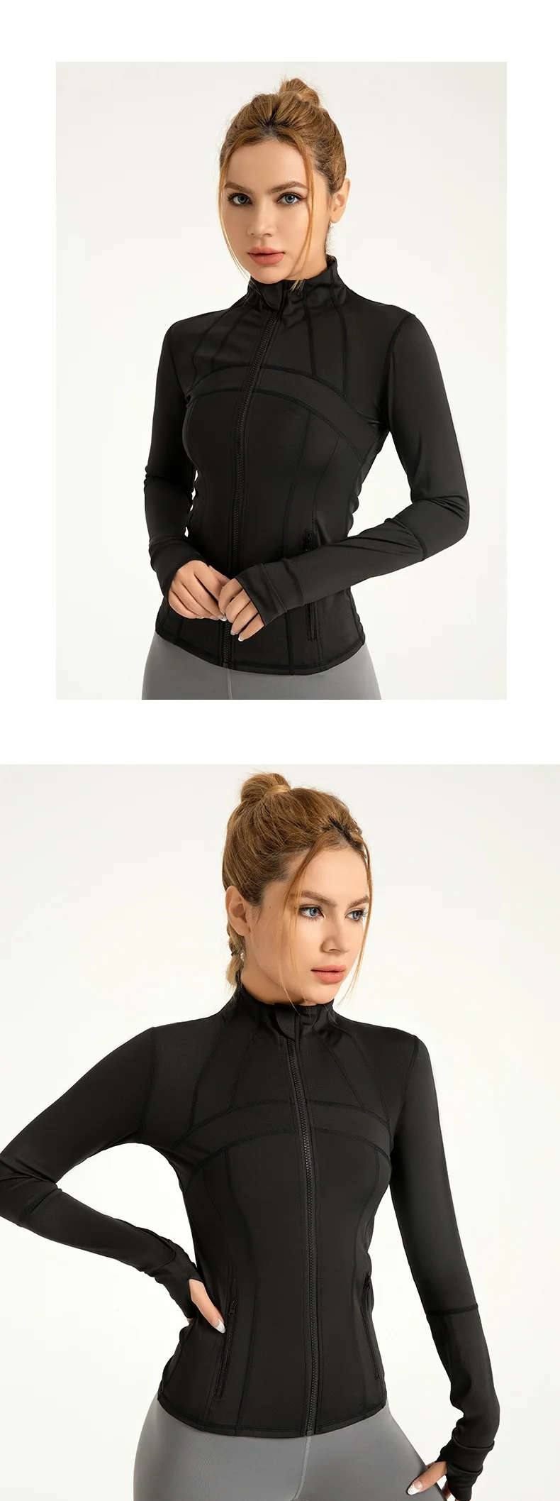 product custom nude slim fit yoga jacket with pocket workout stand collar full zip running gym fitness athletic jacket for women-59