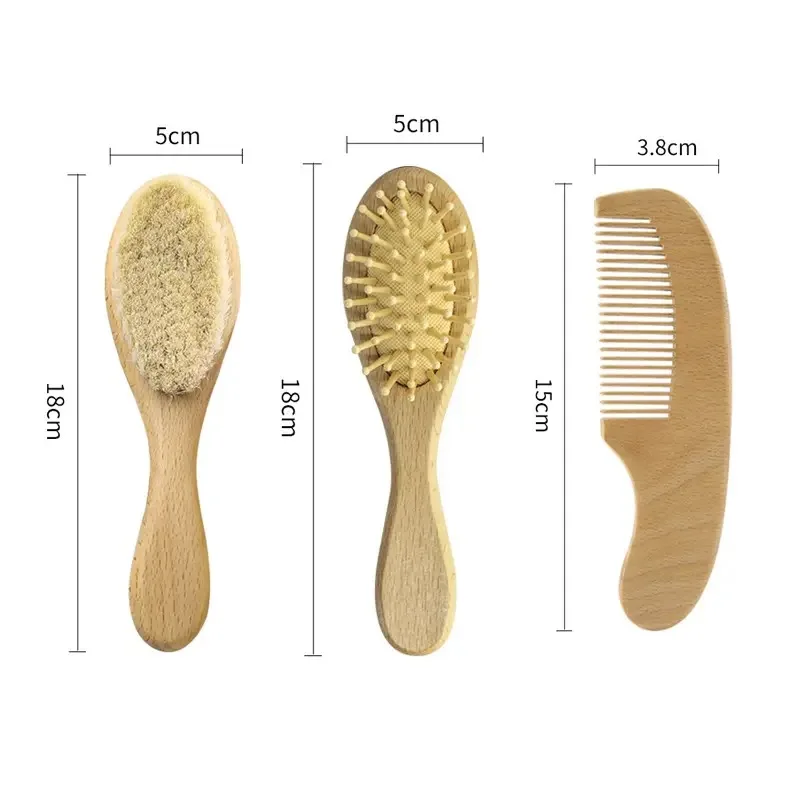 Most Popular Natural Soft Goat Bristles Bamboo Wool Baby Hair Brush Set
