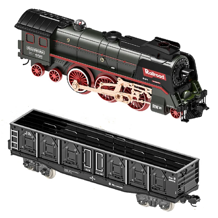 Retro Electric Toy Train Set with Cargo Transporter Truck