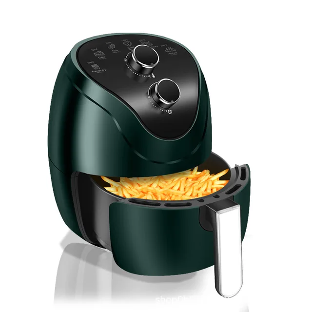 5L Dark Green round Air Fryer with Digital Control Knob Easy Clean Oil-Free 1500W Power Electric Household round Shape