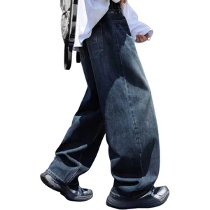 Custom Boy's Wash Blue Denim Casual Pants High Quality Breathable Eco-Friendly Retro Loose Straight Leg Jeans