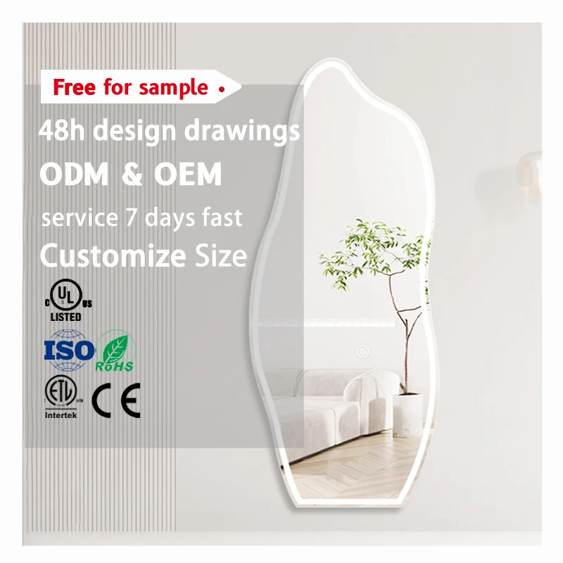 Factory Price Waterproof Touch Sensor Floor Full Body Wall Mirror Custom Led Barber Station Full Length Mirror