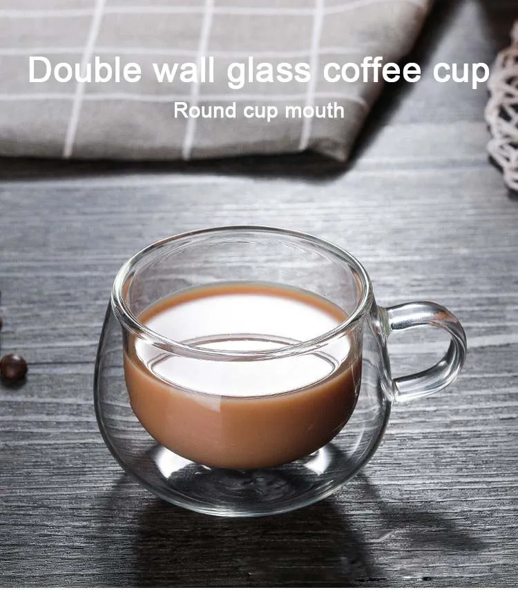 BPA FREE Double wall glass with handle iced coffee cup reusable coffee cup water cup