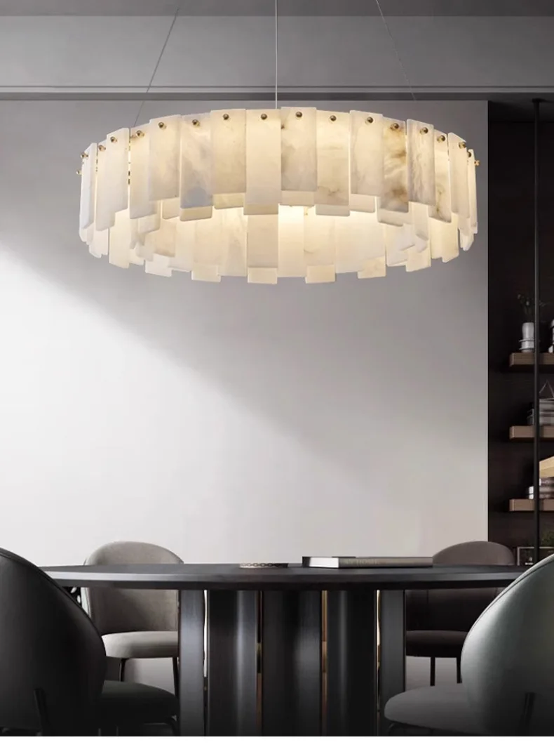 Postmodern All-copper Chandelier Living Room Designer Creative Minimalist Dining Room, Bedroom, Natural Marble All-copper Lamp.