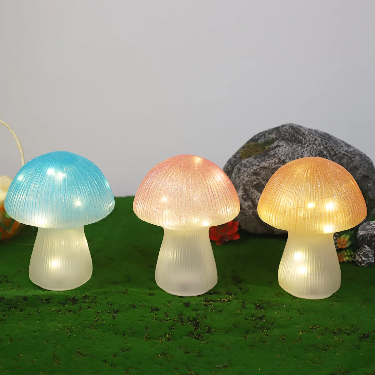 battery operated led mushroom light easter lovely decoration handmade glass mushroom ornaments easter decorations wholesale