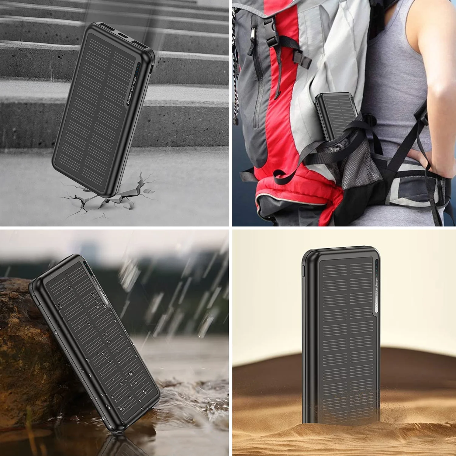 Factory Mobile Portable Waterproof Solar Power Cell Phone Charger Solar Powerbank 20000Mah