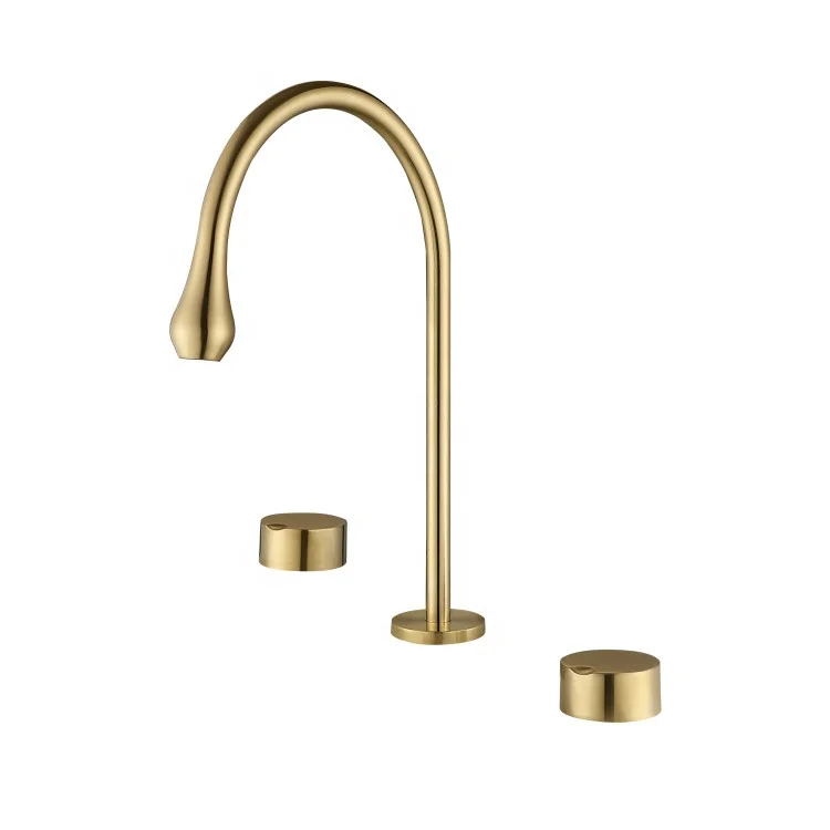 Newest Design Split Gold Deck Mounted Brass Hot Cold Water Tap Mixed Three Hole Two Handle Bathroom 