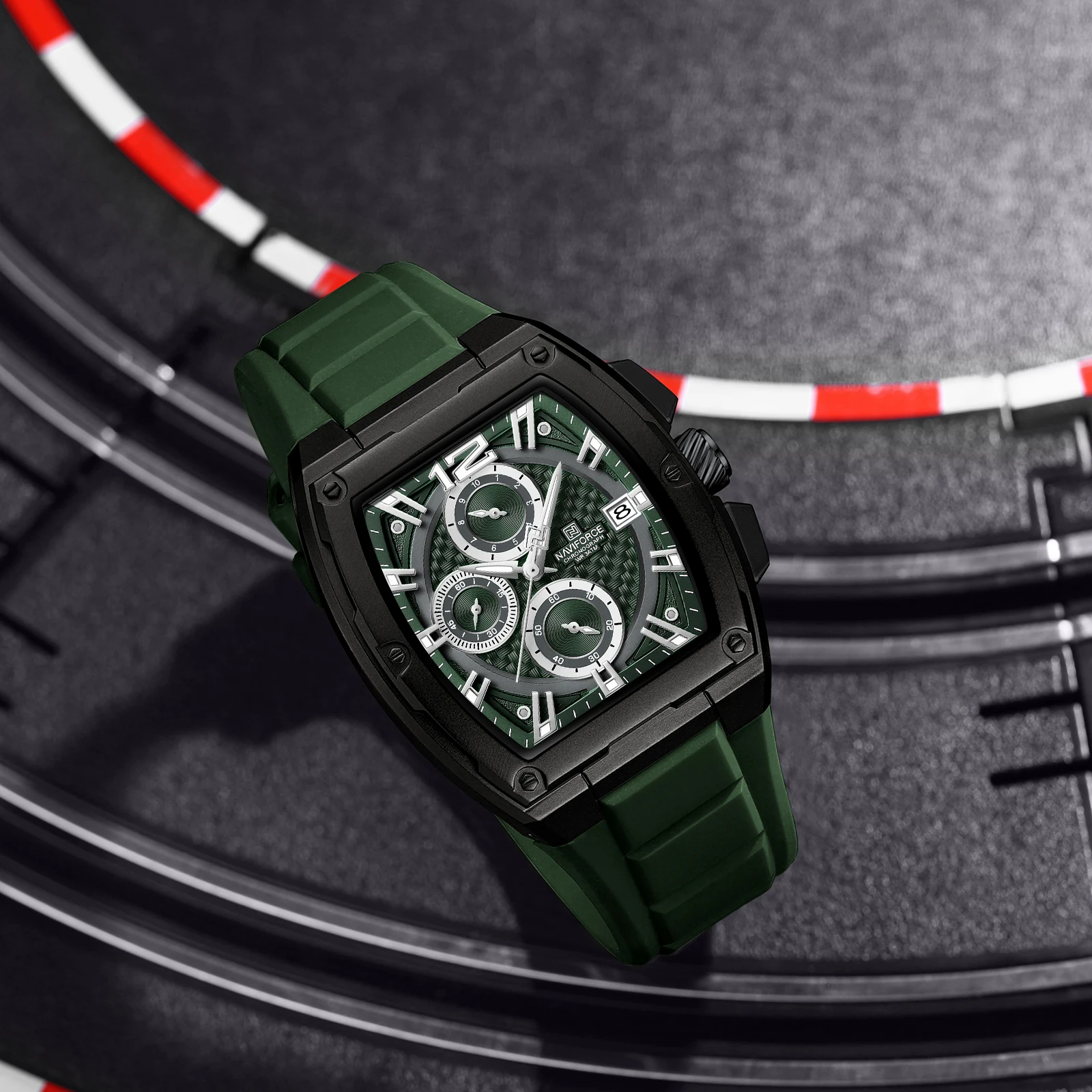 NAVIFORCE New 8050 Men Quartz Watches Sports Waterproof Silicone Strap Wrist Watch for Man Calendar Male Chronograph Clock