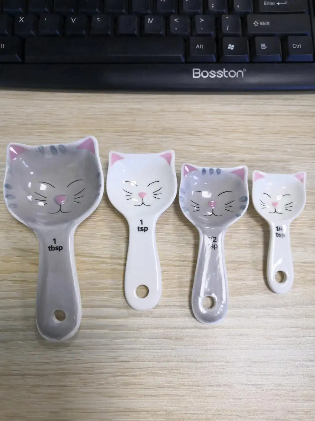 Cute Ceramic Cat Measuring Spoons with Ribbon Tie Cat Shaped Baking Measuring Tool Set of 4 Perfect for Any Cat Lovers