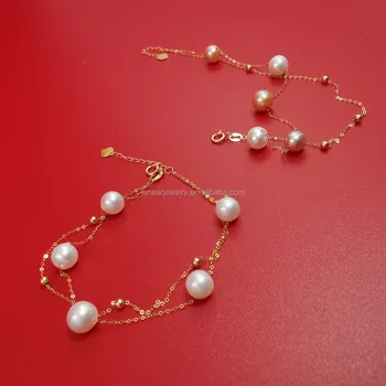 Real solid pure gold link bracelet high quality natural pearl AU750 gold bracelet genuine 18k thin gold link pearl bracelet