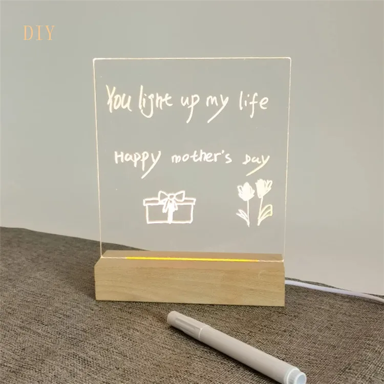 Erasable LED Message Writing Board Blank Acrylic Memo Lamp LED Night Light With Various Custom Bases