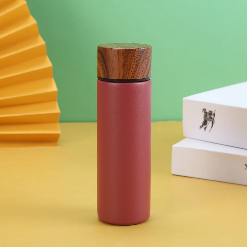 Drink Bottle Custom 150ML 500ML Sports Motivation Stainless Steel Water Bottle With Wooden Lids and Straw for Kids School