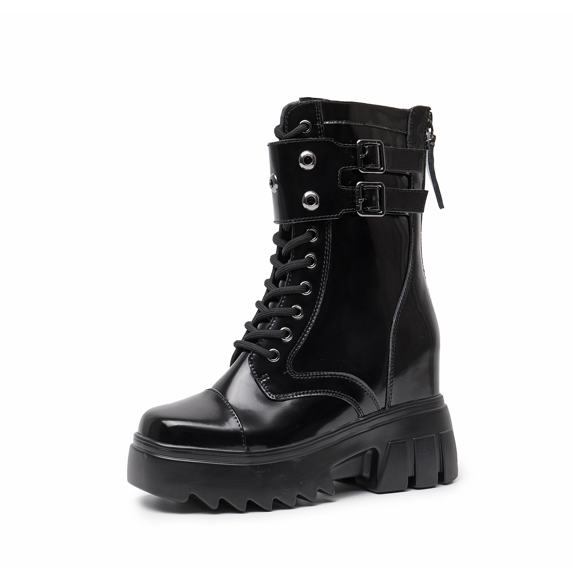 platform shoes women hidden wedge leather buckle ankle womens