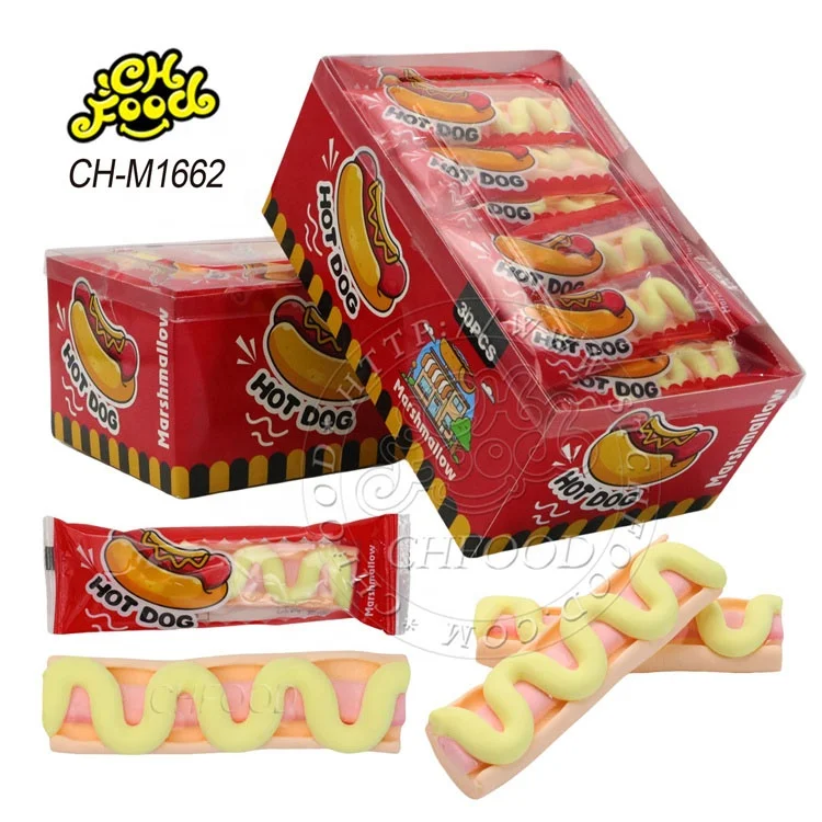 Wholesale OEM Hot Selling Halal Fruit Flavor Hot Dog Shape Marshmallow Cotton Candy Sweets for Children