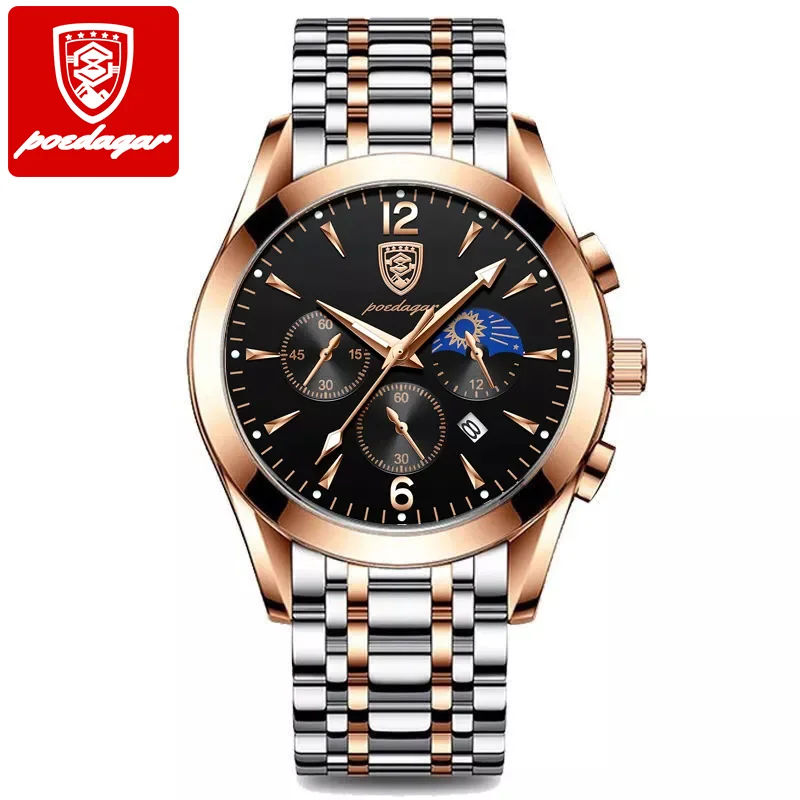 POEDAGAR 8298 Men Watches New Fashion Stainless Steel Date Waterproof Luminous Top Brand aperçu 6
