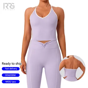 Roregal Contrast Halter Sports Tank Running Gym High Impact Ypga Vest with Chest Pad