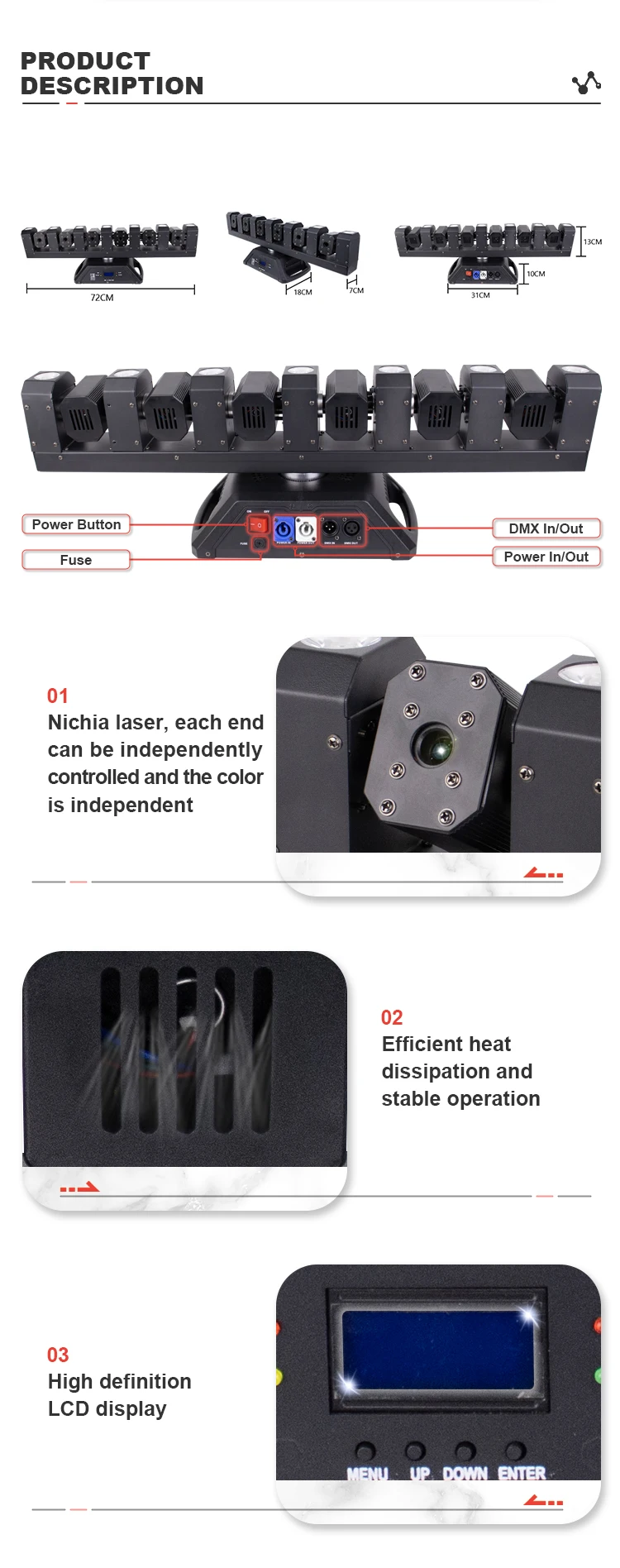 3w 6 Eyes Laser Moving Head with LED 7 Hole Disco Laser Stage Light