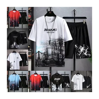 New style Plus Size Men's Shorts Set Summer T-shirt suit men's casual sports short sleeve shorts two-piece mens