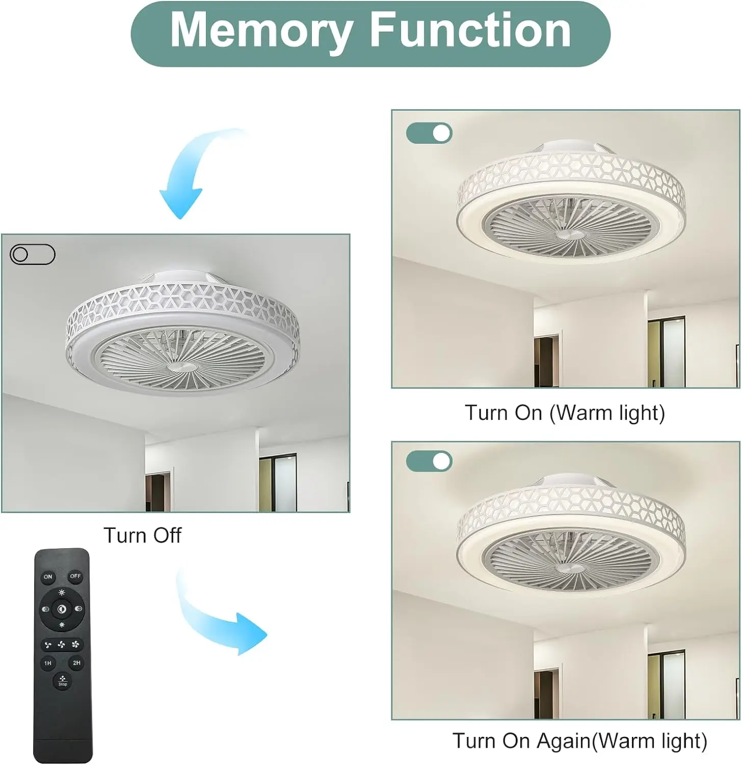 art light Modern 19" Enclosed Remote Control Ceiling Fan With Lamp Ceiling Fan With LED Light for Bedroom 2