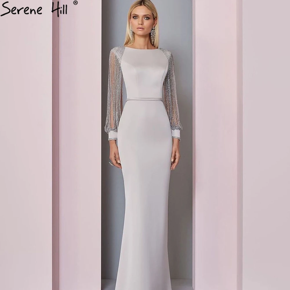 Serene Hill LA6219 Silver Full Sleeve Mermaid Dress, 100% Polyester, Beaded  Satin Gown : In-stock items for your evening wear needs. - Alibaba.com