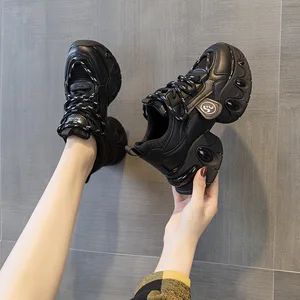 High Quality Thick Soled 7CM Women's Shoes, Spring and Summer New Single Mesh Breathable Lace up Women's Shoes