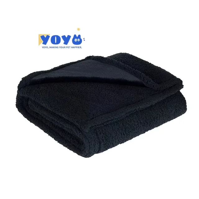 Yoyo Luxury Waterproof Flannel Sherpa Thick Pet Blanket Black Warm Shu Cotton Wool with Print Pattern for Travel