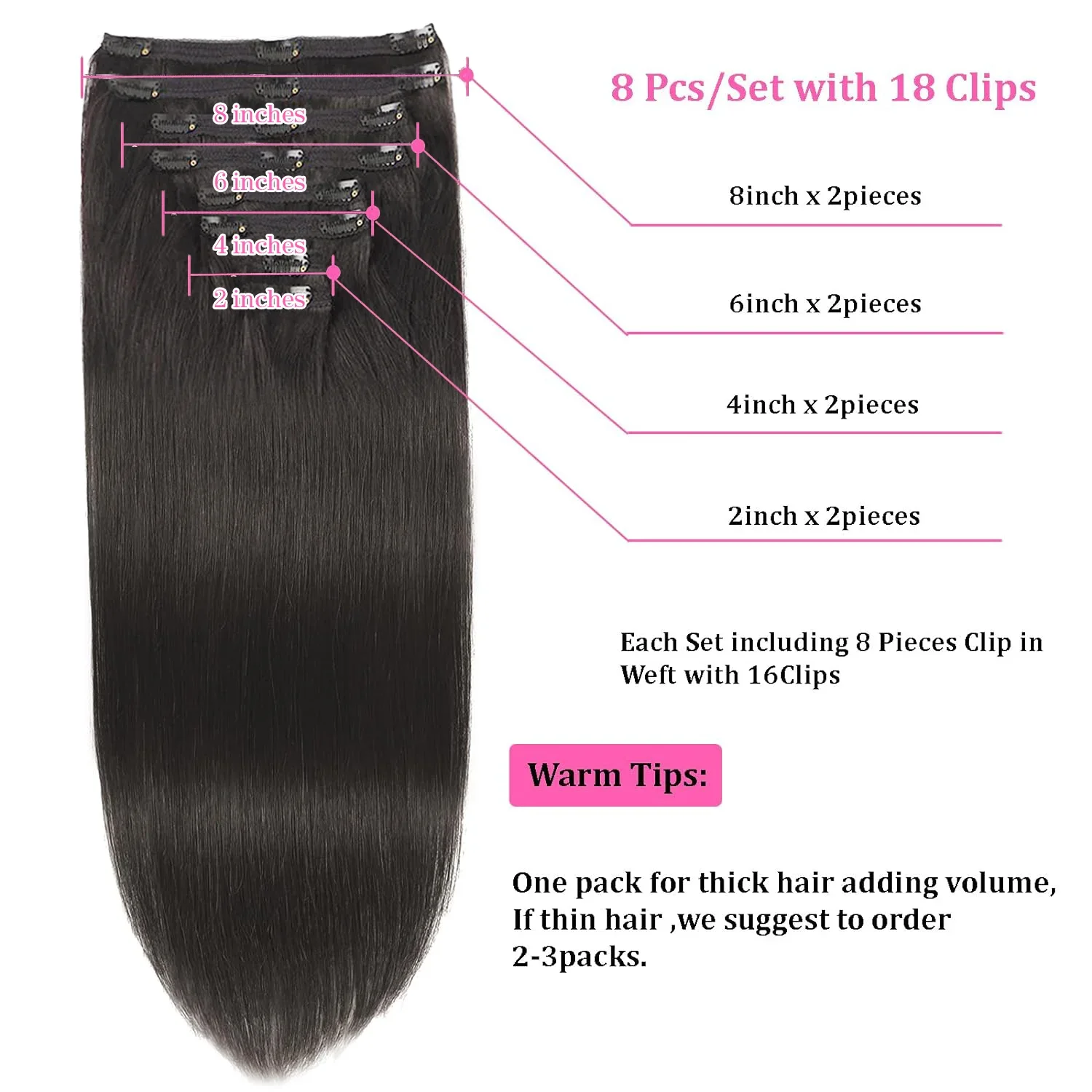 Clip in Hair Extensions Straight Real Human Hair Clip ins Invisible Natural Seamless Clip on Hair Extensions For Women_voghion.com
