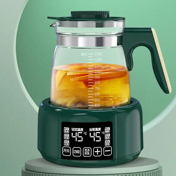 Green Glass Boil-Dry Protection Thermostatic Regulator Electric Kettle with Digit Display for Dissolving Baby Milk Powder