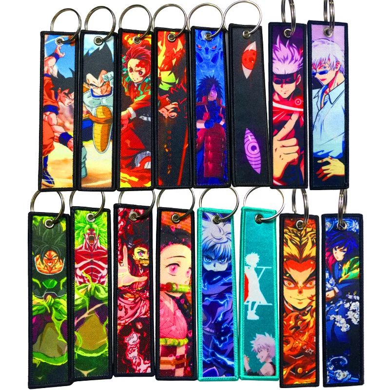 YUEWEN Personalized Kawaii Woven Fabric Keychains Gift Custom Logo Keyring Embroidery  Anime Keychain  Japanese Key Tag Anime