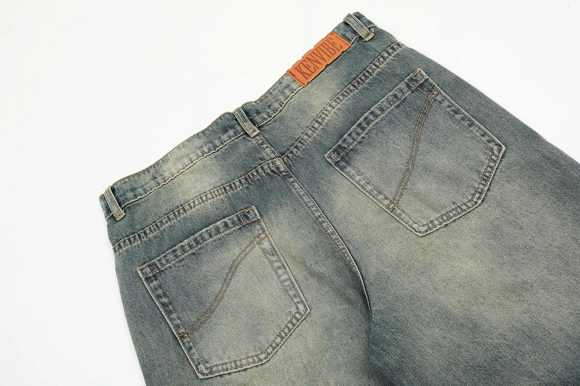 Washed to Make Old Trouser Leg Tattered Cat Whiskers Custom Jeans Tapered Men Trousers Jeans
