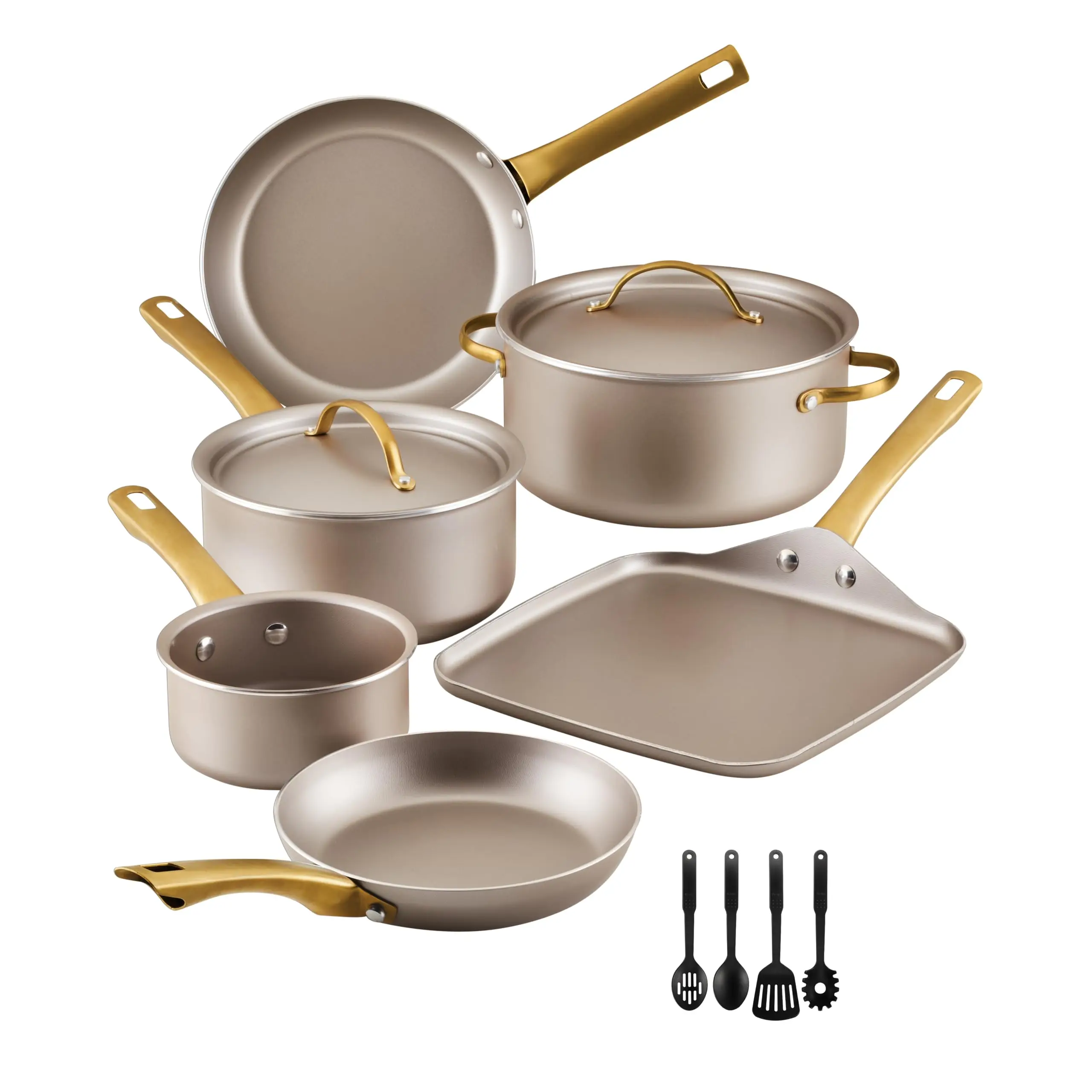 Nonstick Cookware/Pots and Pan Set with Lids and Prestige Kitchen Cooking Tools, Dishwasher Safe, 12 Piece, Champagne