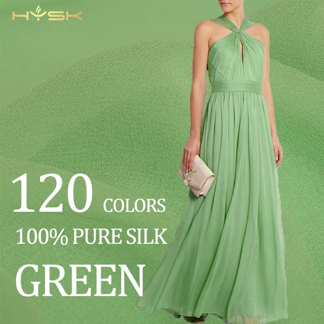 green Color Luxury Natural 100% Pure Fabrics Raw Mulberry georgette Silk Chiffon Fabric Plain For Shirts Blouse Skirt