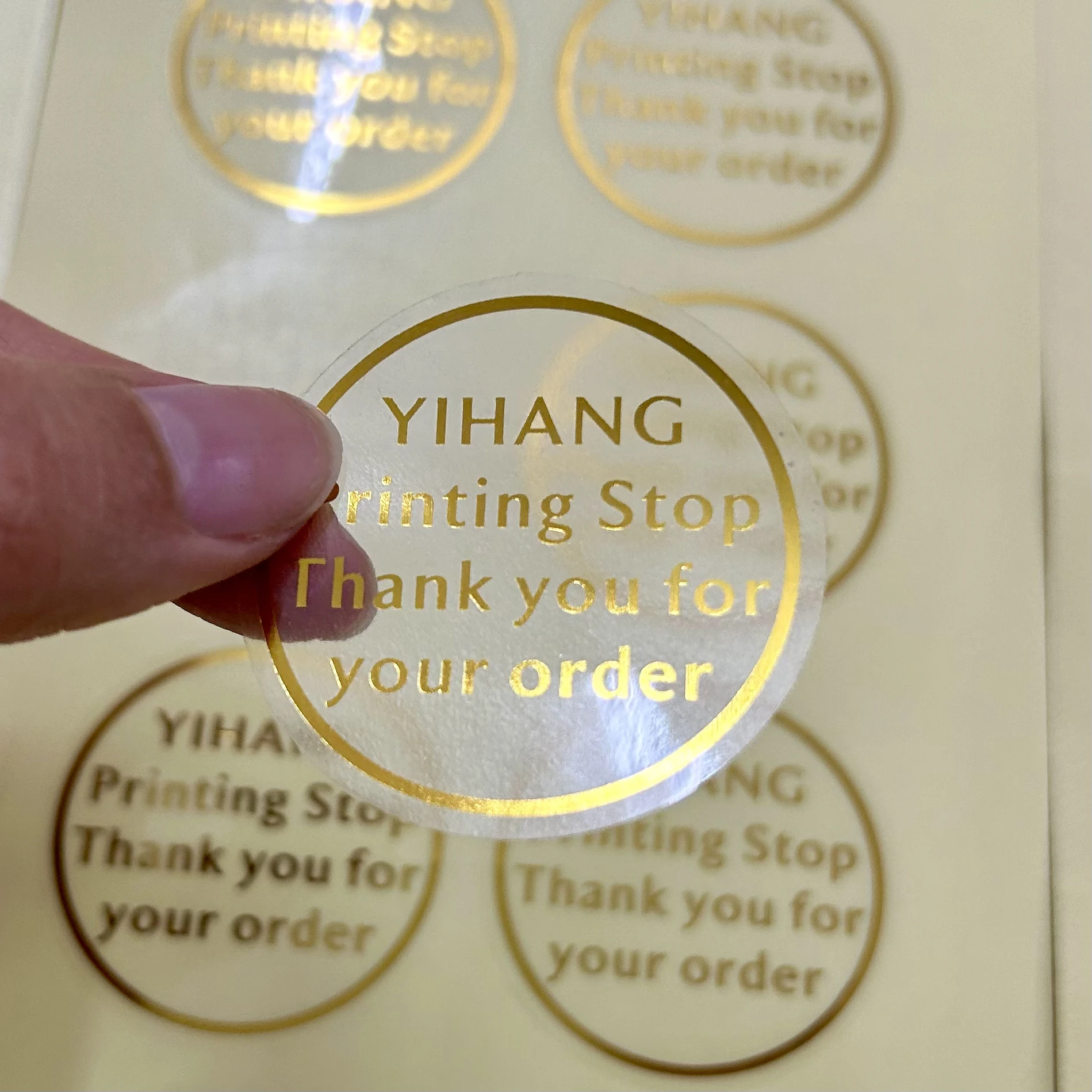 Gold Font 4X4CM Transparent Adhesive Customize Various Shapes Customize Logos Any Text Gold and Silver Color Stickers