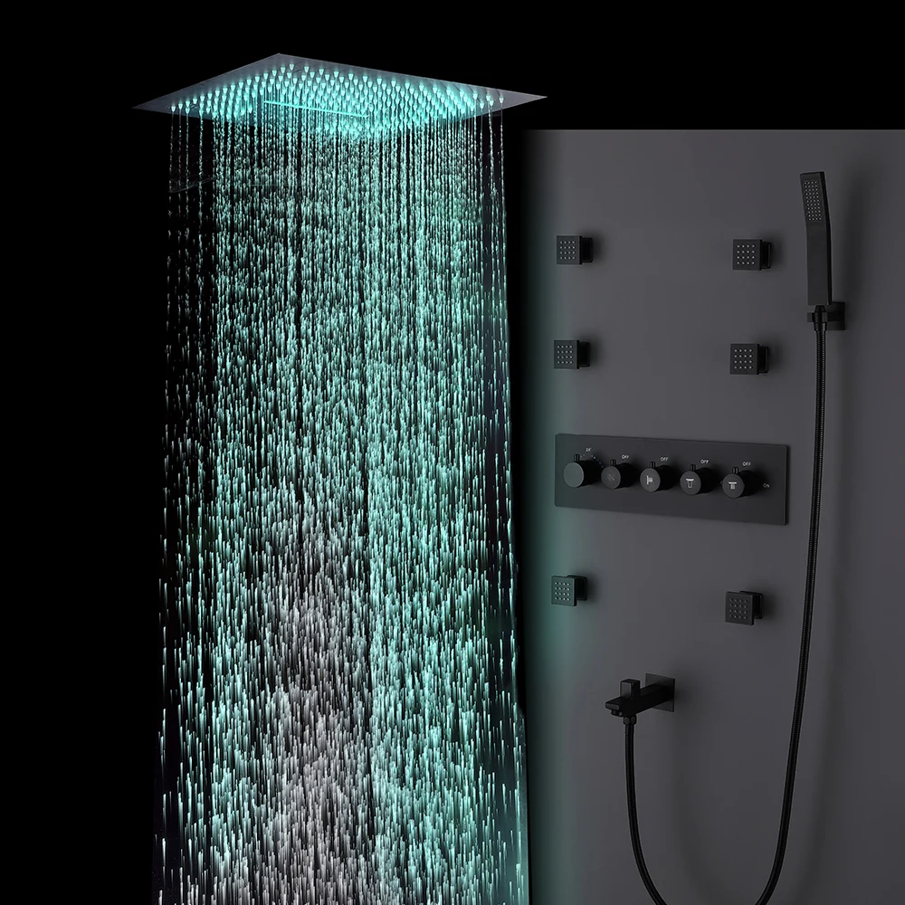 Luxury Ceiling Mounted Black Thermostatic Led Light Music Rainfall luxury-ceiling-mounted-black-thermostatic-led-light-music-rainfall