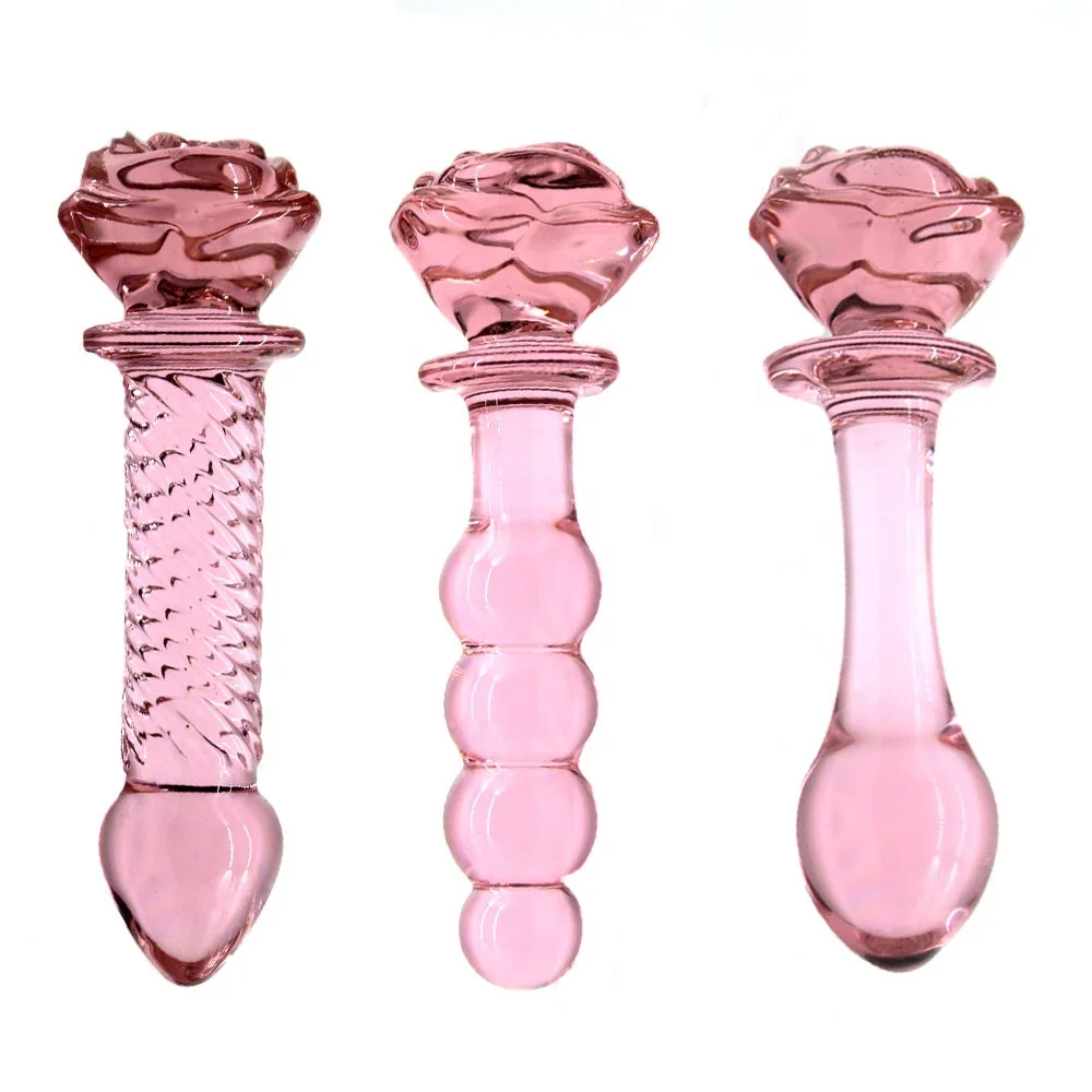 Populaire pas cher expdition adulte sex toy grand grand plug anal ensemble  verre tentacule cristal gode baguette femmes rose verre plug anal