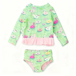 Custom Two-Piece Children's Girls Swimwear with UV Protection Spandex/Polyester Breathable & Eco-Friendly