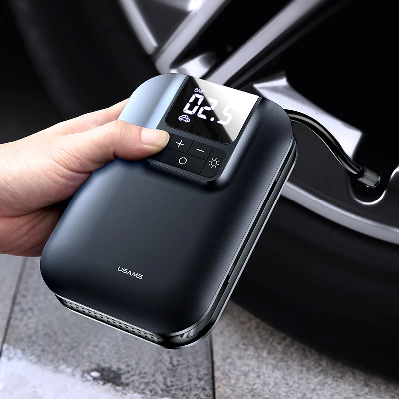 Usams new style ZB215 mini Portable car air pump electric digital 12V car air pump compressor for Car Tyre/Tire Inflator Pump